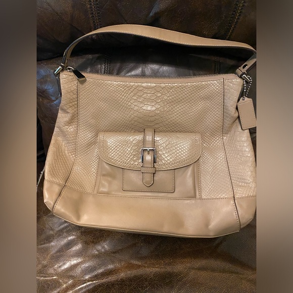 Coach F31283 Charlie Python Hobo Handbag Beige/Camel Color - Picture 1 of 6